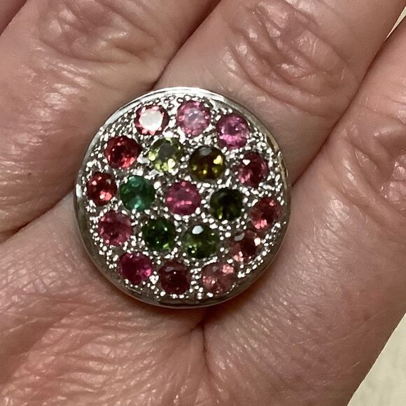 𝅺STERLING SILVER 925 TURMALINE/CITRINE/PERIDOT WOMAN RING SIZE US 8​​